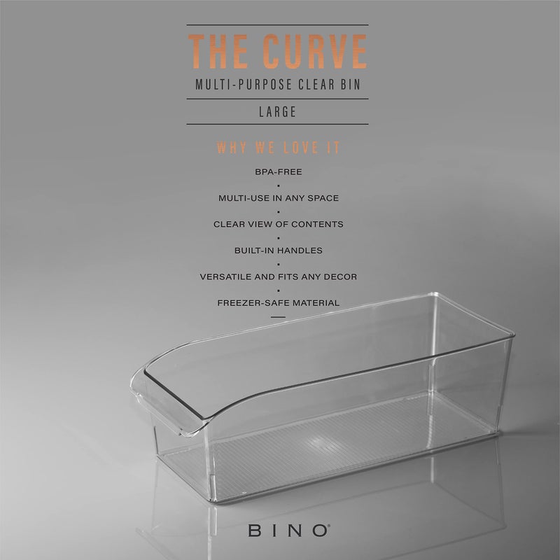BINO | Plastic Storage Bins, Large | THE CURVE COLLECTION | Multi-Use Fridge / Freezer Organizer | Built-In Handle | BPA-Free | Pantry and Home Organization - Image 2